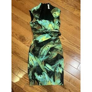 Cache Tropical Fitted Belted Dress Sz 4 Versace Lovers Vacation mob wife